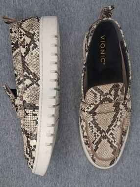 Vionic Chantel Snake Print Leather Penny Loafer Classic Sneakers Shoes 7.5